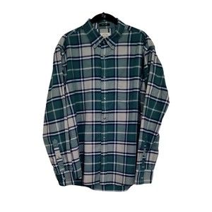 St. John’s Bay Button Down Long Sleeve Shirt Men's Large Green Window Pane Plaid